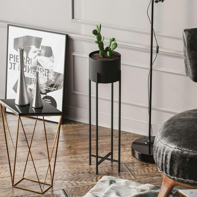 Cache-pot sur pied en métal noir – style moderne, 78 cm PIER IMPORT