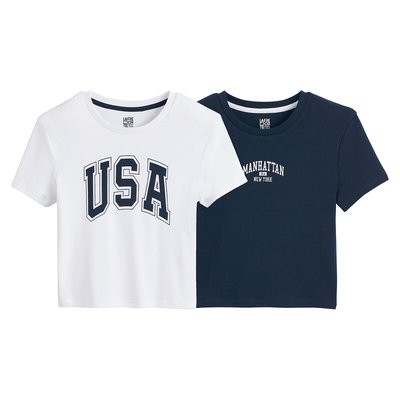 Lot de 2 T-shirts slim, imprimé esprit campus LA REDOUTE COLLECTIONS