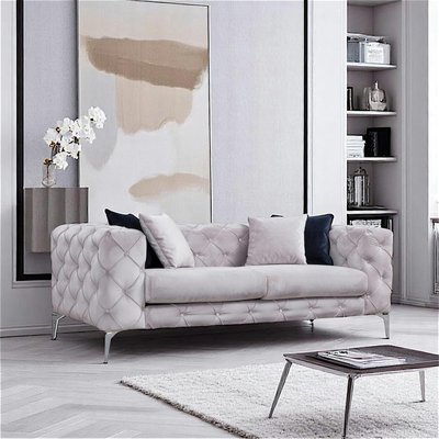 Canapé 2 places gris clair en velours capitonné DOVER PIER IMPORT