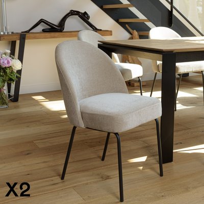 Chaise moderne tissu sable pieds métal noir (lot de 2) TIM PIER IMPORT