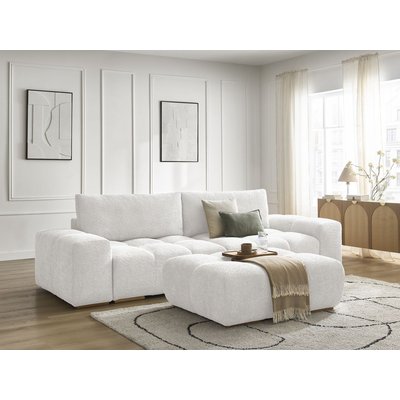 Canapé droit convertible 4 places en tissu bouclette avec pouf, ANAKIN BOBOCHIC