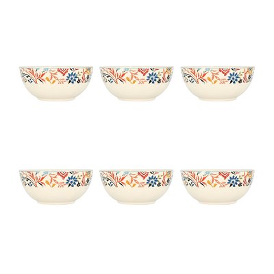 Lot de 6 bols à motif floral en grès 60cl, JAIPUR NOVASTYL