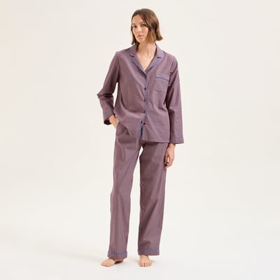 Pyjama col tailleur en popeline de coton ESSENTIEL RAYÉ LAURENCE TAVERNIER