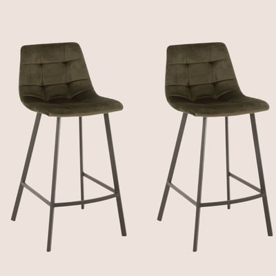 Chaises de bar en velours peau de pêche et métal (lot de 2) - OLIVIA HELLIN, DEPUIS 1862