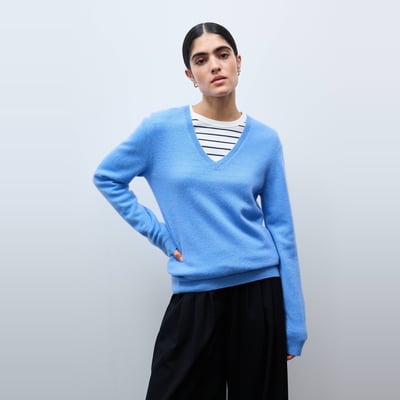 Pull uni col V en 100% cachemire MONOPRIX
