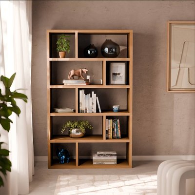Etagère bibliothèque décor bois asymétrique 5 niveaux 10 compartiments BASIKS SWEEEK