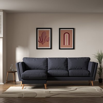 Frida Contemporary Soft Brushed Corner Chaise Feather Sofa- Left facing with Light Wood Legs SO'HOME