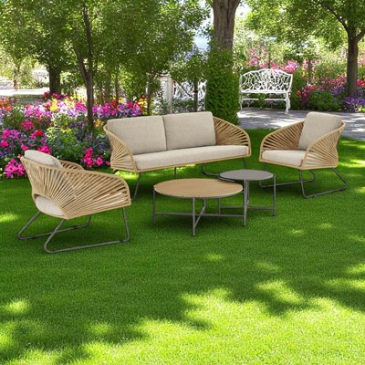 Salon de jardin 4 places avec tables basses, couleur jaune pâle MENDOZA PIER IMPORT