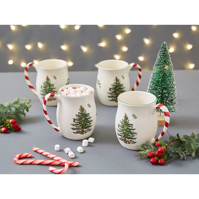 Set of 4 Christmas Tree Candy Cane Mugs SPODE