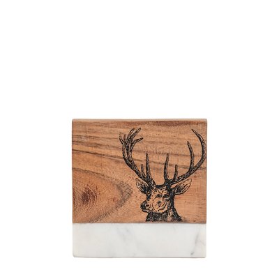Set of 4 White Marble Coasters with Stag Print SO'HOME