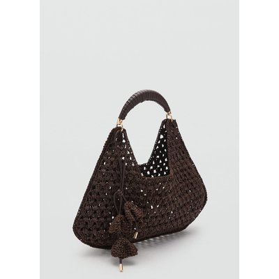 Sac porté épaule fibre naturelle breloque en fleurs MANGO
