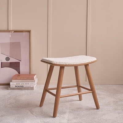 Tabouret en teck massif et bouclette  AMBRE BERAH GETAH