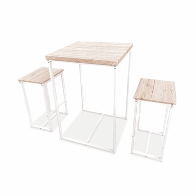 Table haute carrée acier et effet bois + 2 tabourets de bar LOFT SWEEEK