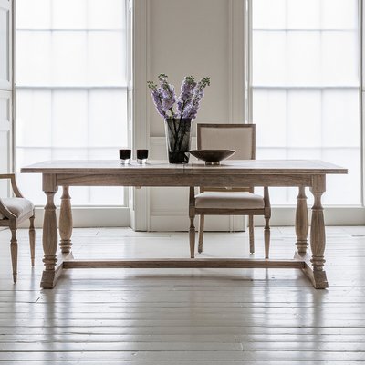 Nashik Ash Wood Parquet Extendable Trestle Dining Table (Seats 6-8) SO'HOME
