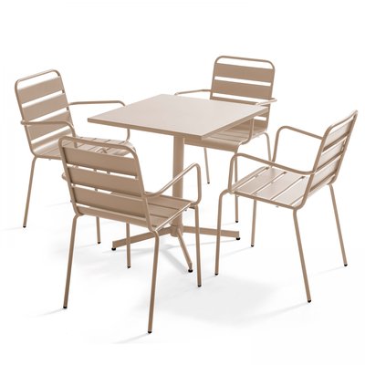 Salon de jardin table bistrot et 4 fauteuils en métal, PALAVAS OVIALA
