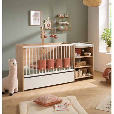Lit bébé combiné évolutif en décor bois avec commode à langer étagère BABY PRICE