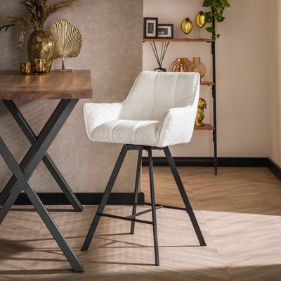 Chaise de bar confortable en bouclette blanche avec fonction pivotante (lot de 2) MELBOURNE PIER IMPORT