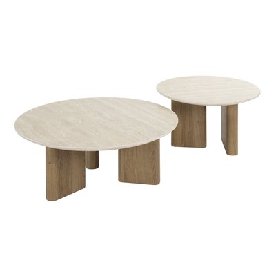 Set de tables basses rondes en bois et céramique - LYS MATHI DESIGN