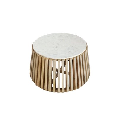 Table basse ronde en bois de manguier et marbre blanc  MOANA MADE IN MEUBLES 