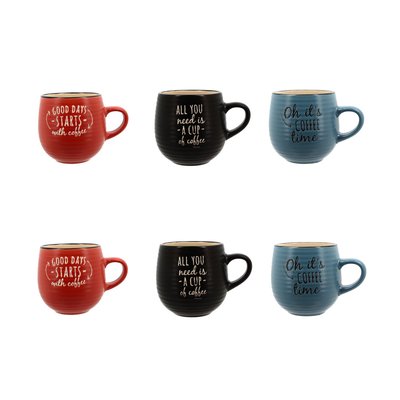Lot de 6 mugs en grès 35cl, PAUSE CAFÉ NOVASTYL