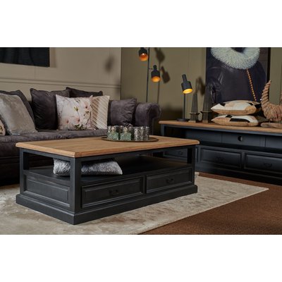 Table basse en bois noir 4 tiroirs 1 niche - DALILA HELLIN, DEPUIS 1862