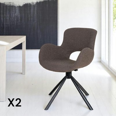 Chaise pivotante taupe en tissu bouclette, dossier ouvert (lot de 2) SAVONE PIER IMPORT
