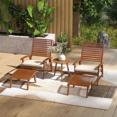 Ensemble de 2 fauteuils relax de jardin avec repose-pied coussins assise OUTSUNNY