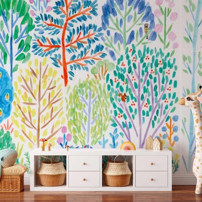 Papier peint pour enfants avec animaux et arbres de la forêt - 510x260 cm (l x h) LA TOUCHE ORIGINALE