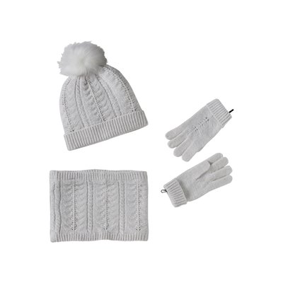 Ensemble bonnet + snood + gants ou moufles en maille torsadée VERTBAUDET