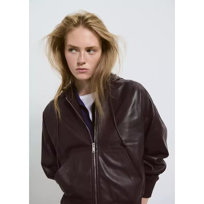 Veste cuir capuche MANGO