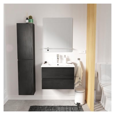 Ensemble meuble simple vasque 60 cm + robinet + miroir + Colonne SORRENTO MOB IN