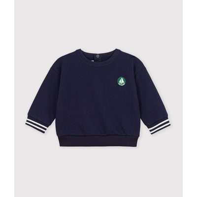 Sweat col rond en coton, badge brodé poitrine PETIT BATEAU