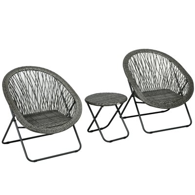 Ensemble bistro de jardin style Acapulco 3 pcs pliables résine gris OUTSUNNY