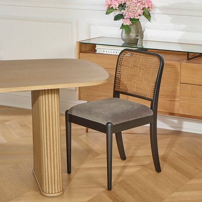 Lot de 2 chaises en hévéa noir, rotin et velours ARTHUR ROBIN DES BOIS