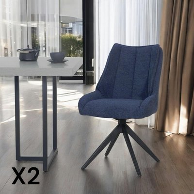 Chaise bleu nuit pivotante en velours texturé (lot de 2) IENA PIER IMPORT