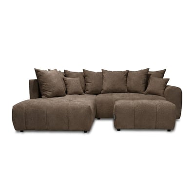 Canapé d'angle convertible 4 places en tissu bouclette avec pouf, ROXELANE BOBOCHIC