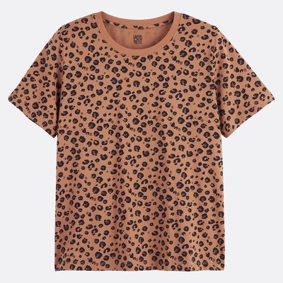 T-shirt col rond, manches courtes, imprimé léopard LA REDOUTE COLLECTIONS