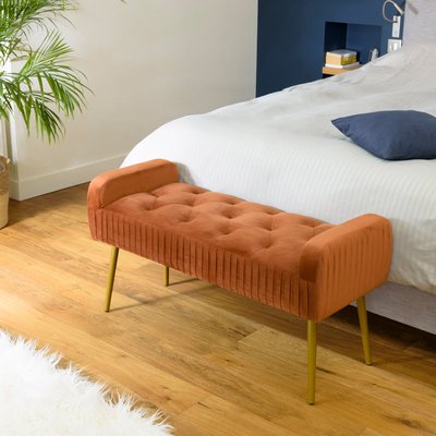 Banc de lit en velours rouille et pieds dorés TIM PIER IMPORT