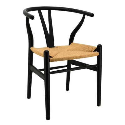 Chaise en bouleau laqué noir et papier cordé AUBRY GASPARD