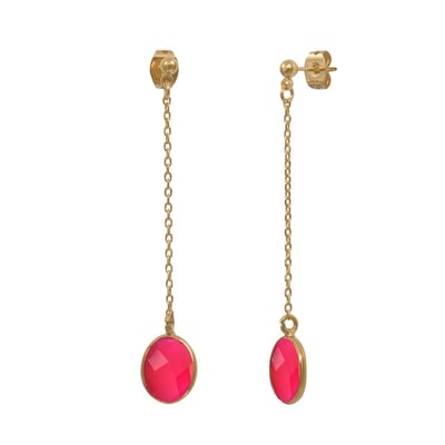 Boucles d'oreilles longues onyx rose dorées - serti petit modele CAROLINE NAJMAN