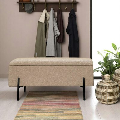 Banc coffre beige en tissu bouclette BRUGES PIER IMPORT
