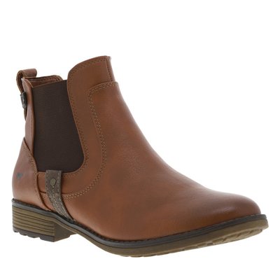 Bottines FEMME Mustang en cuir lisse marron à talon décroché bas et soufflet élastiqué MUSTANG