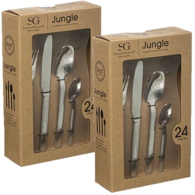 Lot de 2 Ménagère Jungle en Acier Inoxydable effet mat - 48 Couverts TOILINUX