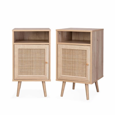 Table de chevet scandinave en cannage 1 porte (lot de 2) BOHÈME SWEEEK