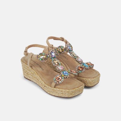 Sandales compensées tressées avec détails bijoux et boucle ALMA EN PENA
