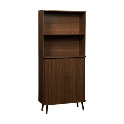 Etagère bibliothèque décor bois rainuré 2 portes coulissantes 4 niveaux LEGACY SWEEEK