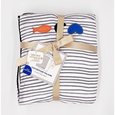 Couverture bébé en gaze de coton et polaire marinière SAUTHON
