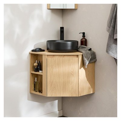 Ensemble meuble sous vasque d'angle + vasque noire + robinet SORRENTO MOB IN