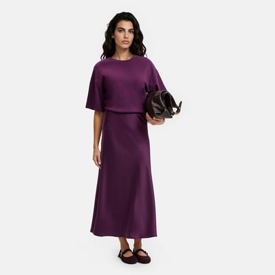 Falda midi evasé de satén mate con cintura elástica LA REDOUTE COLLECTIONS
