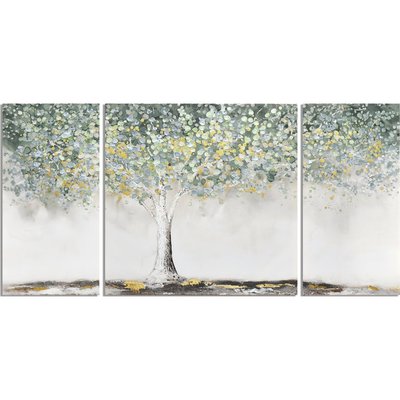 Triptique arbre décoratif pan de oro peinture sur toile RECOLLECTION